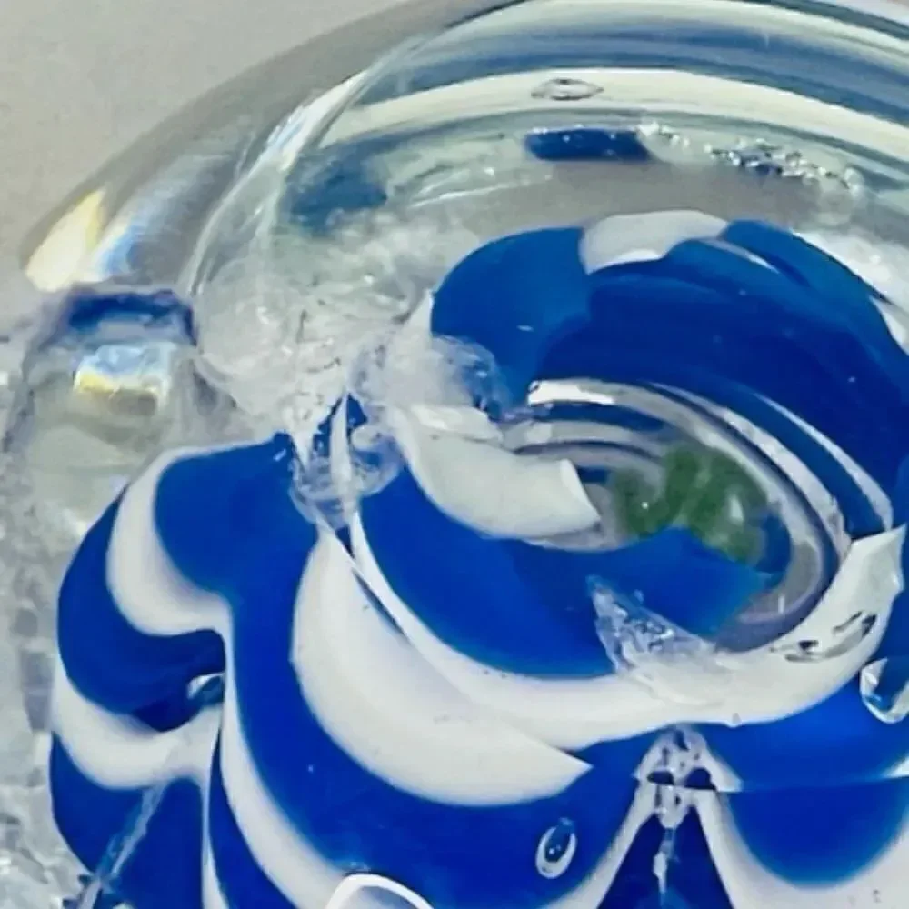 Trumpet Flowers Blue & White Paperweight Swirl 3.5